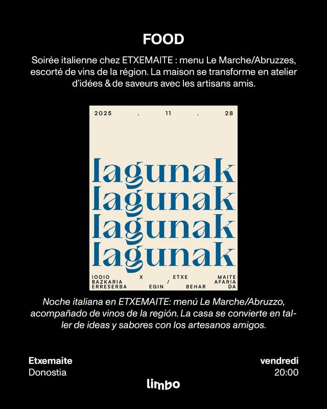 Iagunak — Soirée italienne chez Etxemaite