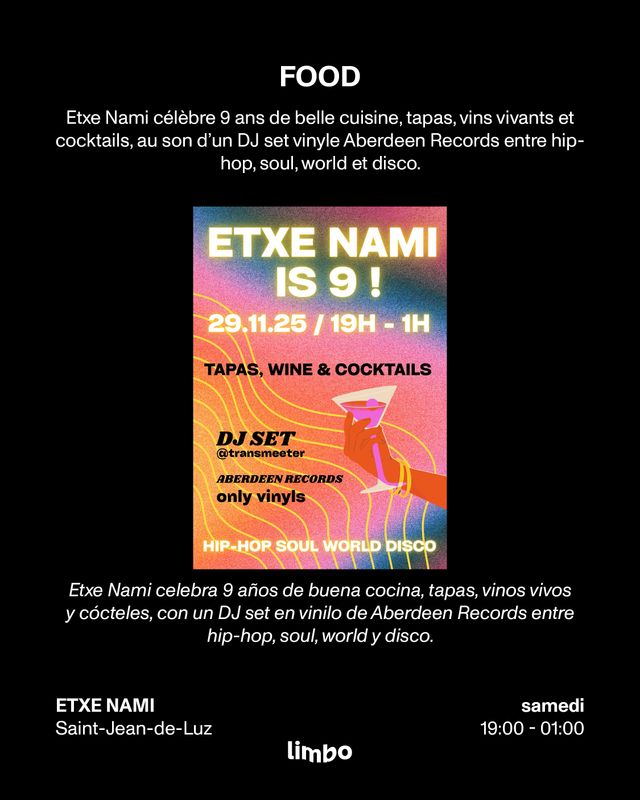 ETXE NAMI is 9 ! — Tapas, vins & DJ set